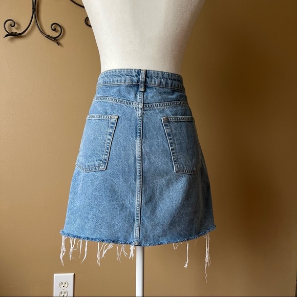 Topshop Blue High Waist Raw Hem Denim Miniskirt Size 12 - Picture 3 of 4